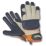 ClipGlove Leather Palm   Goatskin Leather Gardening Gloves Navy / Cream Large