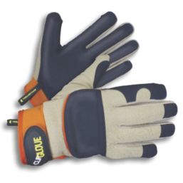 ClipGlove Leather Palm   Goatskin Leather Gardening Gloves Navy / Cream Large
