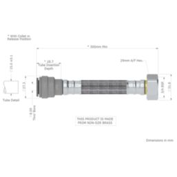 JG Speedfit Push-Fit Flexible Tap Connector Hoses 15mm x 3/4" x 300mm 2 Pack