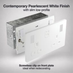 British General Evolve 13A 2-Gang SP Switched Socket + 3.25A 22W 2-Outlet Type C USB Charger Pearlescent White with White Inserts