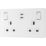 British General Evolve 13A 2-Gang SP Switched Socket + 3.25A 22W 2-Outlet Type C USB Charger Pearlescent White with White Inserts