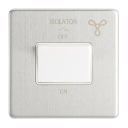 Contactum Lyric 10AX 1-Gang 3-Pole Fan Isolator Switch Brushed Steel  with White Inserts