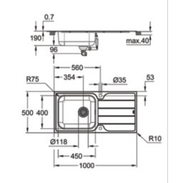 Grohe K500 1 Bowl  Polished Stainless Steel Sink with Drainer 1000mm x 500mm