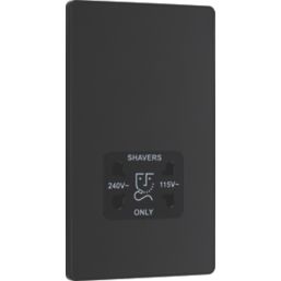 British General Evolve 2-Gang Dual Voltage Shaver Socket 115/240V Matt Black with Black Inserts