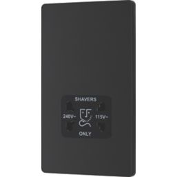 British General Evolve 2-Gang Dual Voltage Shaver Socket 115/240V Matt Black with Black Inserts