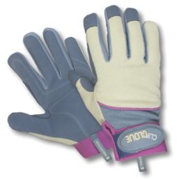 ClipGlove General Purpose  Womens Synthetic Leather Gardening Gloves Blue / Cream Medium