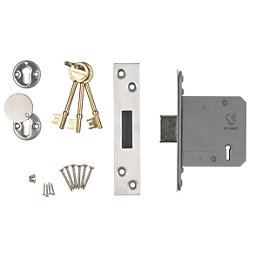 Smith & Locke Fire Rated Satin SS BS 5-Lever Mortice Deadlock 77mm Case - 57mm Backset