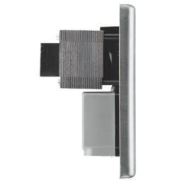 LAP  2-Gang Dual Voltage Shaver Socket 115 / 230V Brushed Stainless Steel with Black Inserts