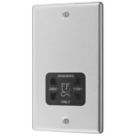 LAP  2-Gang Dual Voltage Shaver Socket 115 / 230V Brushed Stainless Steel with Black Inserts