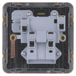 Schneider Electric Lisse Deco 13A 1-Gang SP Switched Plug Socket Satin Brass  with Black Inserts