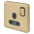 Schneider Electric Lisse Deco 13A 1-Gang SP Switched Plug Socket Satin Brass  with Black Inserts