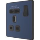 British General Evolve 13A 1-Gang SP Switched Socket + 2.1A 10.5W 2-Outlet Type A USB Charger Blue with Black Inserts