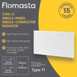 Flomasta 700mm x 1100mm 4070BTU White Type 11 Convector Radiator