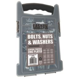 Easyfix Bright Zinc-Plated Mixed Bolts, Nuts & Washers Pack 500 Piece Set