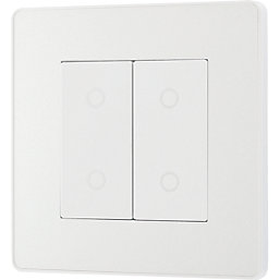 British General Evolve 2-Gang 2-Way LED Double Master Touch Trailing Edge Dimmer Switch  Pearlescent White with White Inserts