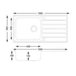 Carysil SD100L 1 Bowl Stainless Steel Inset Kitchen Sink  1000mm x 500mm