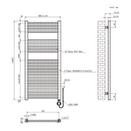 Flomasta 1100mm x 500mm 853BTU Gold Flat Electric Towel Radiator