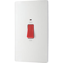 British General Evolve 45A 2-Gang 2-Pole Cooker Switch Pearlescent White with LED with White Inserts