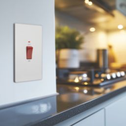 British General Evolve 45A 2-Gang 2-Pole Cooker Switch Pearlescent White with LED with White Inserts