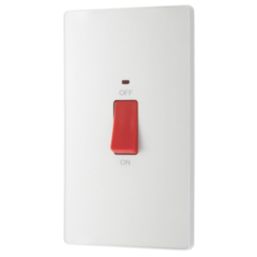 British General Evolve 45A 2-Gang 2-Pole Cooker Switch Pearlescent White with LED with White Inserts