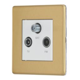 Contactum Lyric 1-Gang Coaxial TV / FM & Satellite Socket Brushed Brass with White Inserts