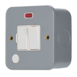 Contactum  13A Switched Metal Clad Fused Spur & Flex Outlet with Neon  with White Inserts