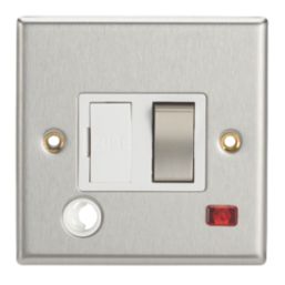 Contactum iConic 13A Switched Fused Spur & Flex Outlet with Neon Brushed Steel with White Inserts