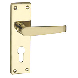 Smith & Locke  Fire Rated Euro Lock Door Handles Pair Polished Brass