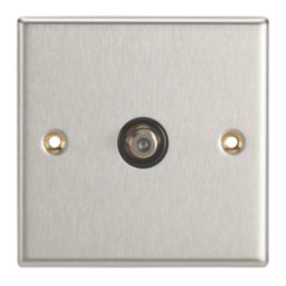 Contactum iConic 1-Gang F-Type Satellite Socket Brushed Steel with Black Inserts