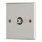 Contactum iConic 1-Gang F-Type Satellite Socket Brushed Steel with Black Inserts