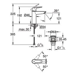 Grohe Start Matt Black 192mm Standard Lever Mono Basin Mixer Tap  With Clicker Waste