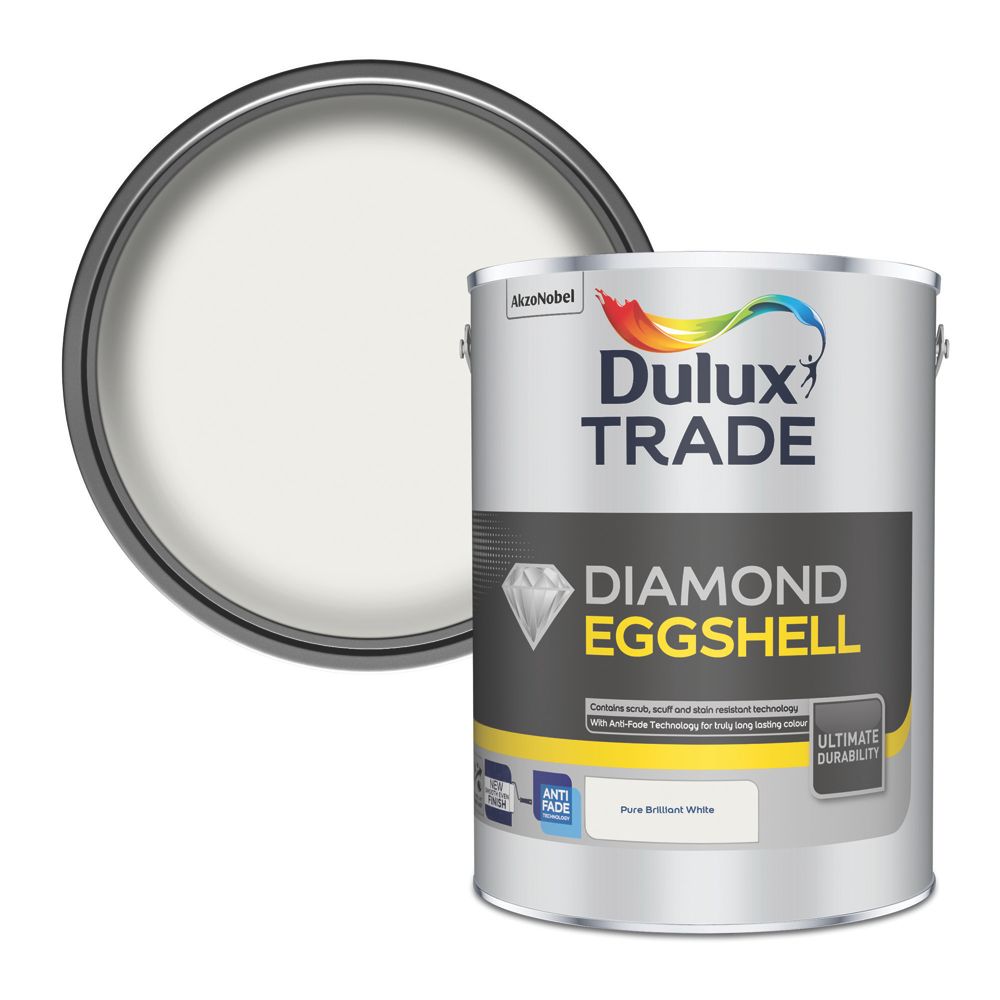 Dulux Trade 5Ltr Pure Brilliant White Eggshell WaterBased Trim Paint