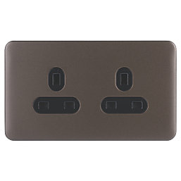 Schneider Electric Lisse Deco 13A 2-Gang Unswitched Plug Socket Mocha Bronze with Black Inserts