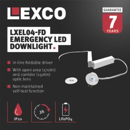 Lexco  Fixed  Recessed Non-Maintained Emergency LED Downlight White 1.2W 190lm 50mm