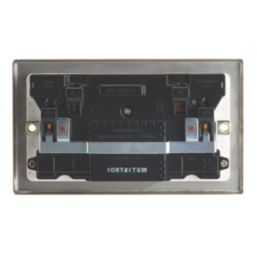 Contactum iConic 13A 2-Gang DP Switched Socket + 4.8A 24W 2-Outlet Type A & C USB Charger Brushed Stainless Steel with White Inserts