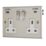Contactum iConic 13A 2-Gang DP Switched Socket + 4.8A 24W 2-Outlet Type A & C USB Charger Brushed Stainless Steel with White Inserts