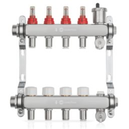 JG Underfloor 4 Port LowFit Heating Manifold Brushed Steel