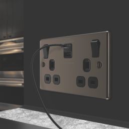 LAP  13A 2-Gang SP Switched Socket + 3A 22W 2-Outlet Type A & C USB Charger Black Nickel with Black Inserts