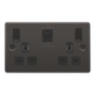 LAP  13A 2-Gang SP Switched Socket + 3A 22W 2-Outlet Type A & C USB Charger Black Nickel with Black Inserts