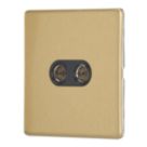 Contactum Lyric 2-Gang Female Coaxial TV Socket Brushed Brass with Black Inserts