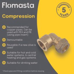 Flomasta  Brass Compression Adapting 90° Female Elbow 22mm x 3/4"