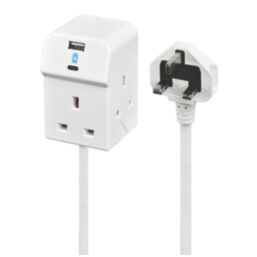 Masterplug 13A 3-Gang Unswitched  Extension Lead + 2.1A 2-Outlet Type A & C USB Charger White 2m