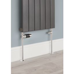 Flomasta  1/2" x 15mm Black/Chrome Straight & L/S Modern Thermostatic Radiator Valve & Lockshield