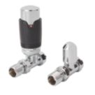 Flomasta  1/2" x 15mm Black/Chrome Straight & L/S Modern Thermostatic Radiator Valve & Lockshield