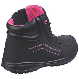 Amblers Lydia Metal Free Womens Lace & Zip Safety Boots Black / Pink Size 5