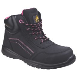 Amblers Lydia Metal Free Womens Lace & Zip Safety Boots Black / Pink Size 5