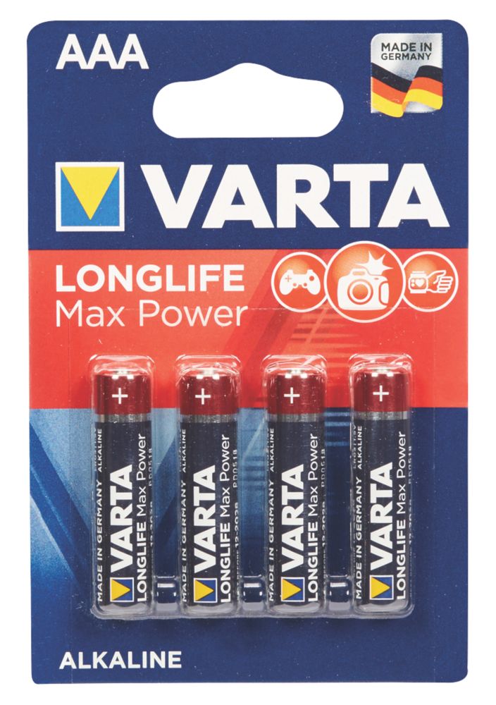 Varta Longlife Max Power AAA Alkaline Batteries 4 Pack Screwfix