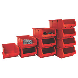 Barton TC4 Semi-Open-Fronted Storage Bins 9.1Ltr Red 10 Pack
