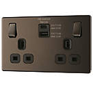 LAP  13A 2-Gang DP Switched Socket + 4.2A 15W 2-Outlet Type A & C USB Charger Black Nickel with Black Inserts