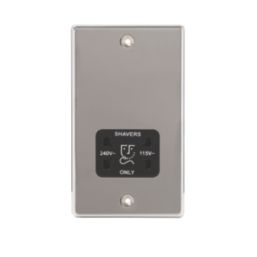 LAP  2-Gang Dual Voltage Shaver Socket 115 / 230V Polished Chrome with Black Inserts